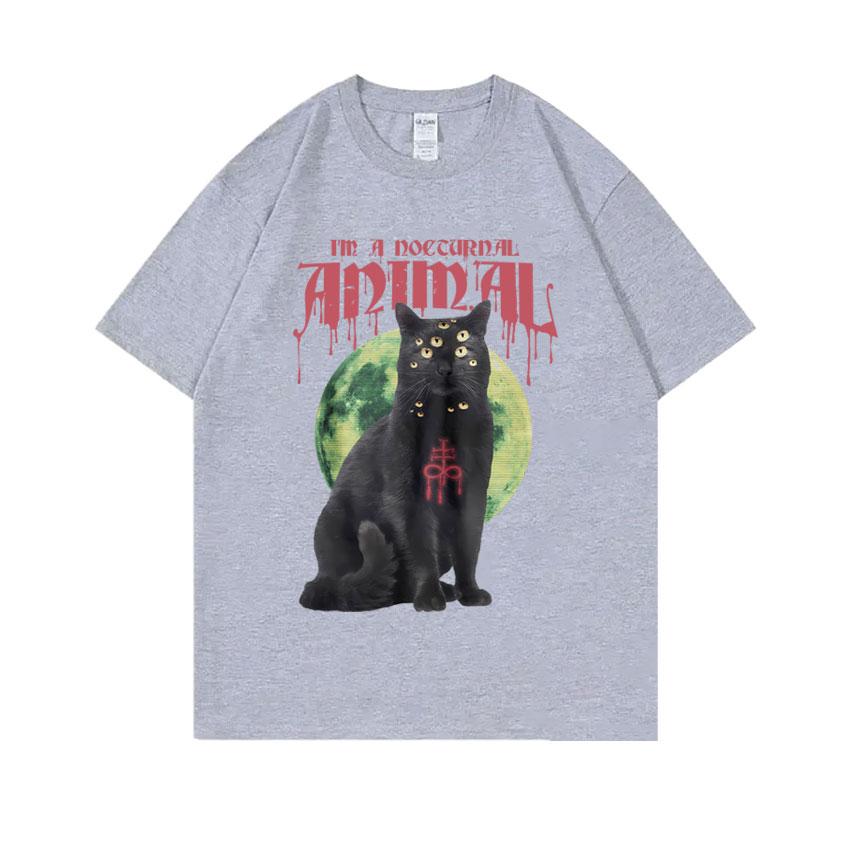 Satanic Cat Funny Meme Tshirt Vintage Demon Black Cat Graphic TShirts Unisex Women Casual Cotton Oversized Short Sleeve T Shirts