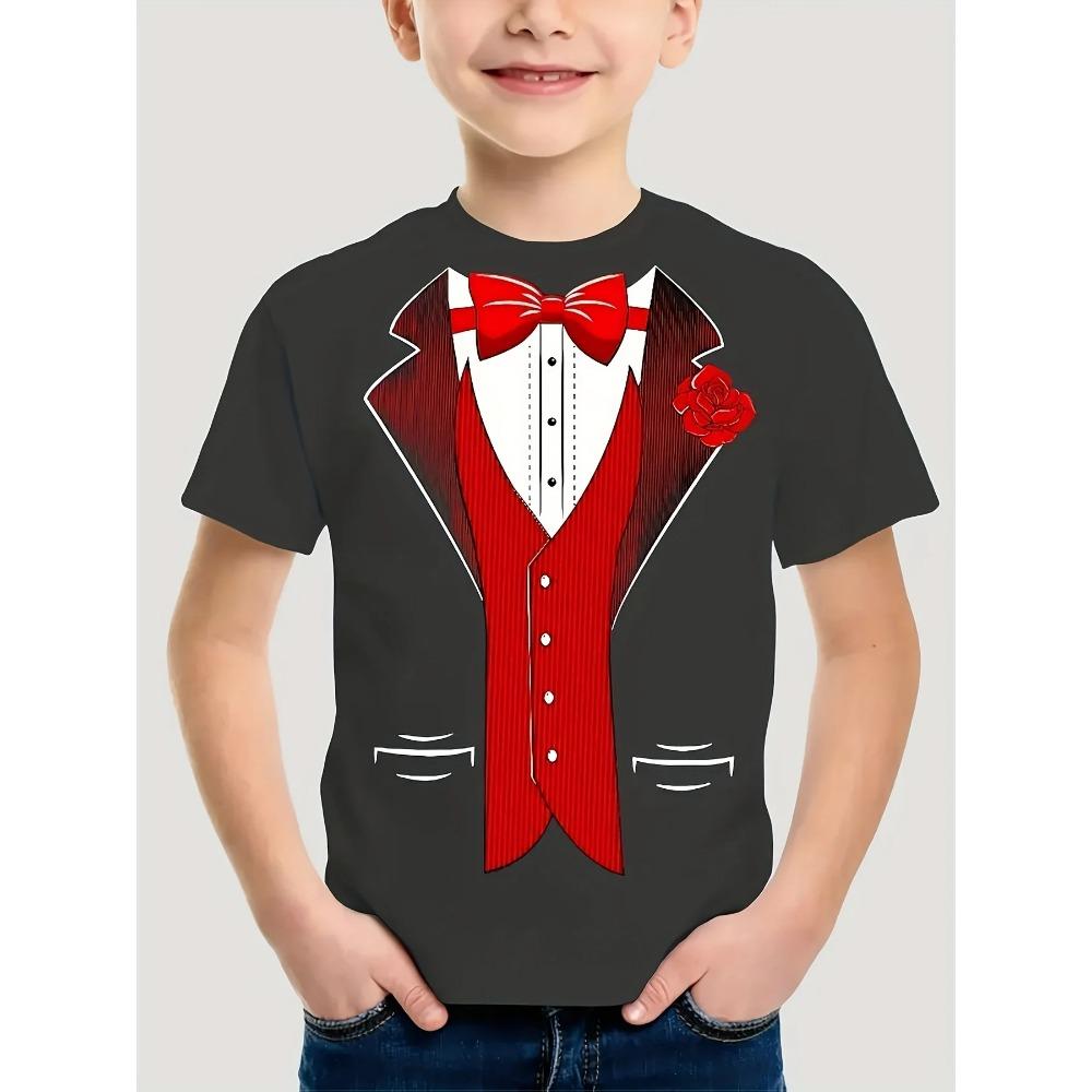 

Children s Fake Clothing Design 3D Digital Printing Fashion Casual Boy Round Neck Short Sleeved T-shirt 170 серый