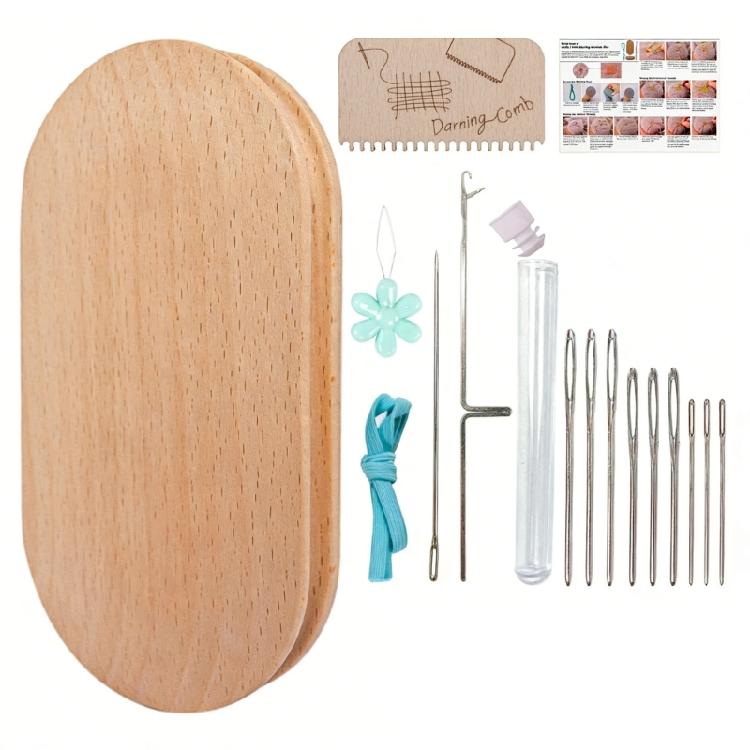 

Multipurpose Mending Tool Clothing Repair Set Elliptical Wood Darning Tool with Big Eye Needle for Sweaters Socks Jeans 1
