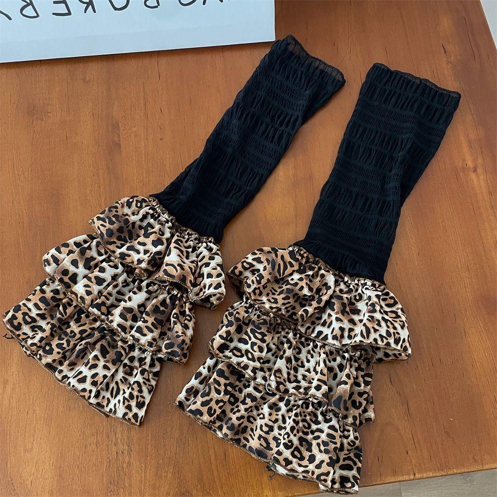 Winter Warm Ruffled Flared Leg Sleeve Leopard Print Tiered Piled Calf Socks Ruched Leg Warmer