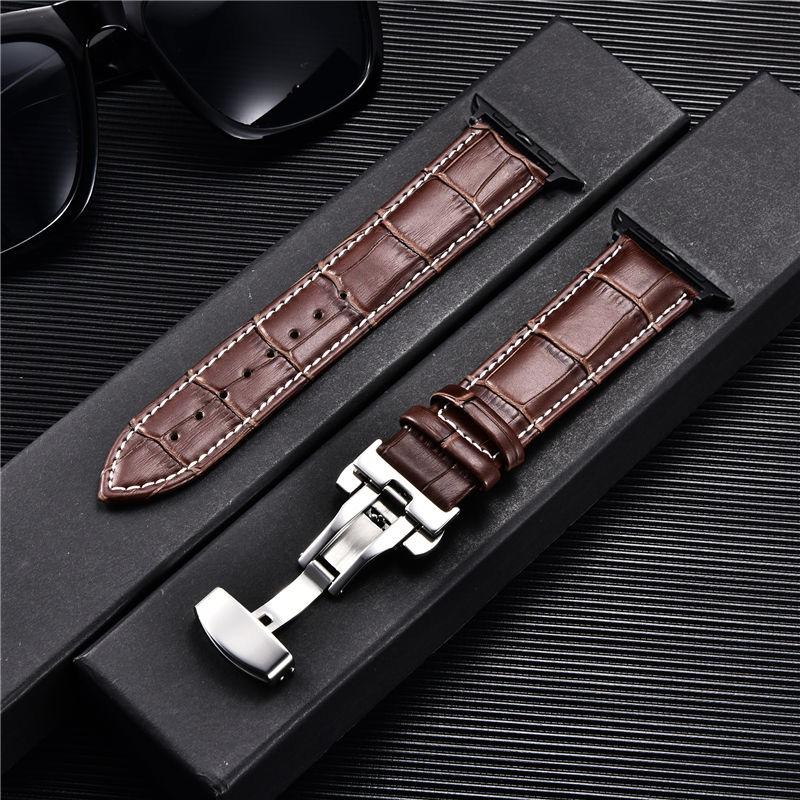 Watchband Bamboo Grain Pattern Leather Straps for Apple Watch Ultra 9 8 7 6 5 4 3 SE Butterfly Buckle Watchband 38 40 41mm 42 44 45 49mm