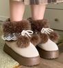 Fashion Women Fashion Snow Boots Warm Faux Fur Winter Platform Shoes Thick Sole Cute Plush Balls Female Indoor Street Short Botas