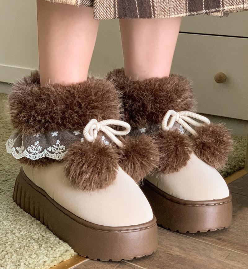 Fashion Women Fashion Snow Boots Warm Faux Fur Winter Platform Shoes Thick Sole Cute Plush Balls Female Indoor Street Short Botas