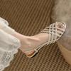 Fashion Roman Woven Sandals 2025 Women's New Summer Fashion Single Strap Flat Bottom French Vintage Low Heel Hollow Out Sandales Femmes