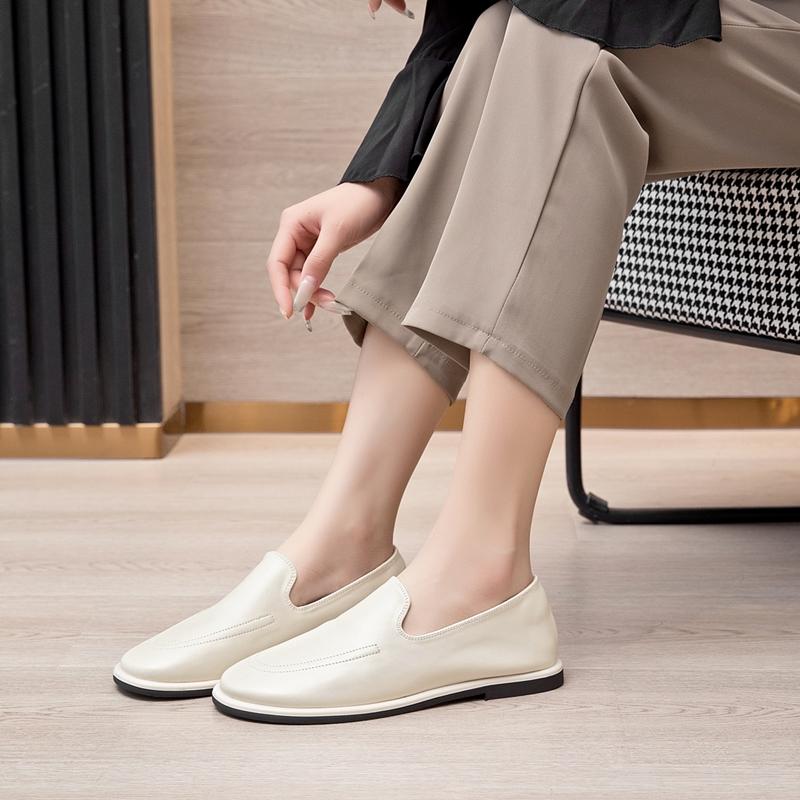 Modische Damen Slipper Echtes Leder 2025 Rutschfeste Flache Slip-on Schuhe für Damen Übergröße Rindsleder Veloursleder Flachmündige Damenschuhe