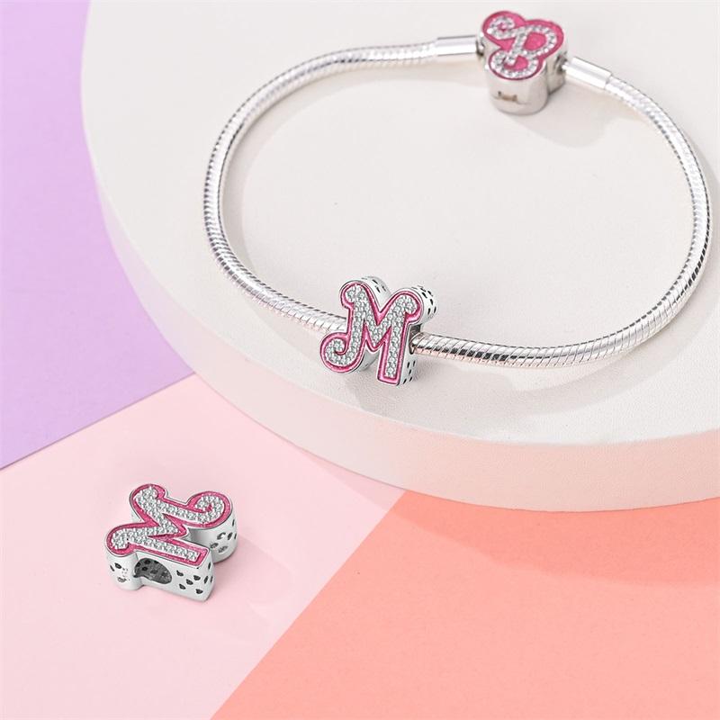 Copper 26 Alphabet Pink Princess Letters Charms Bead Fit Pandachoriginal Bracelet Diy Anniversary Birthday Jewelry Gift