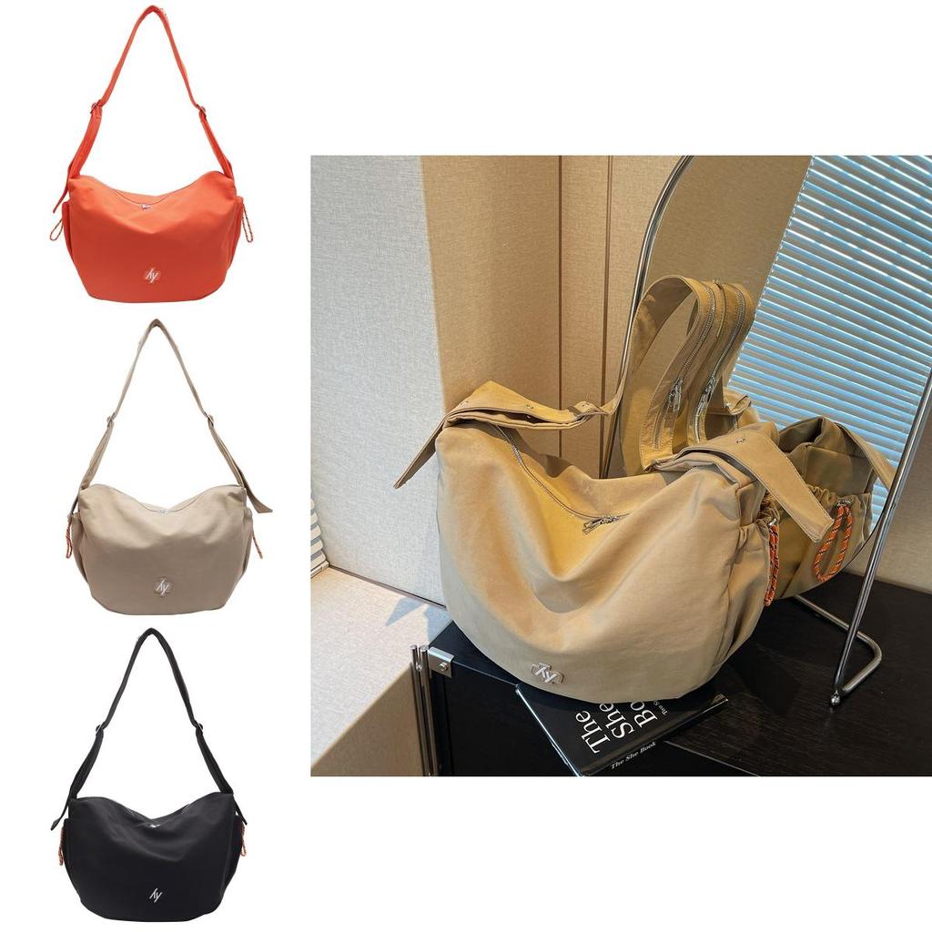 Urban Minimalist Nylon Crossbody Bag With Zipper Pockets For Daily Use