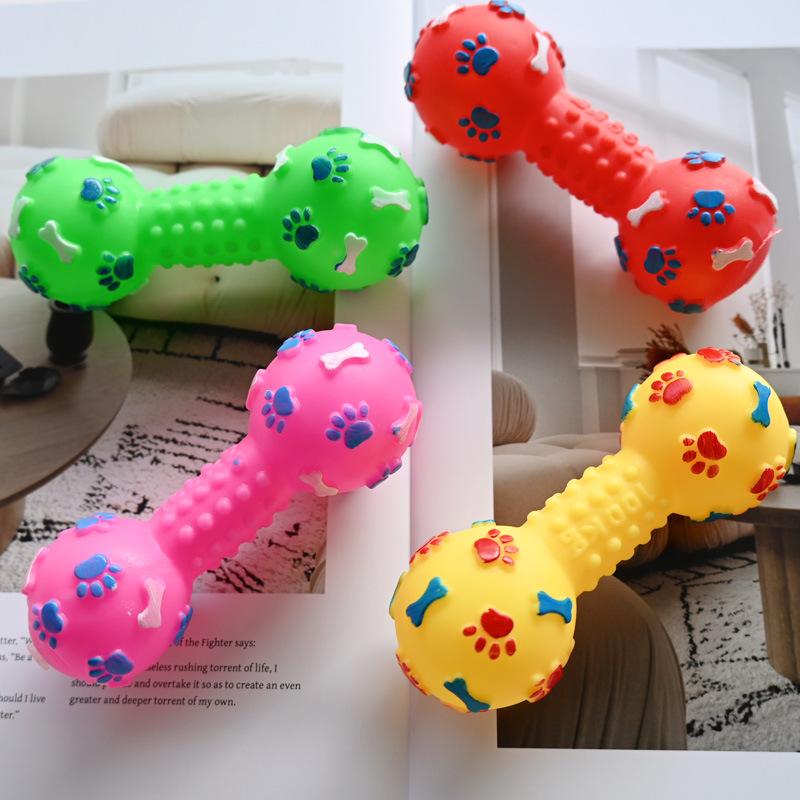 Silicone Dog Chew Toy Dumbbell: Interactive Sound & Teething Aid for Puppies
