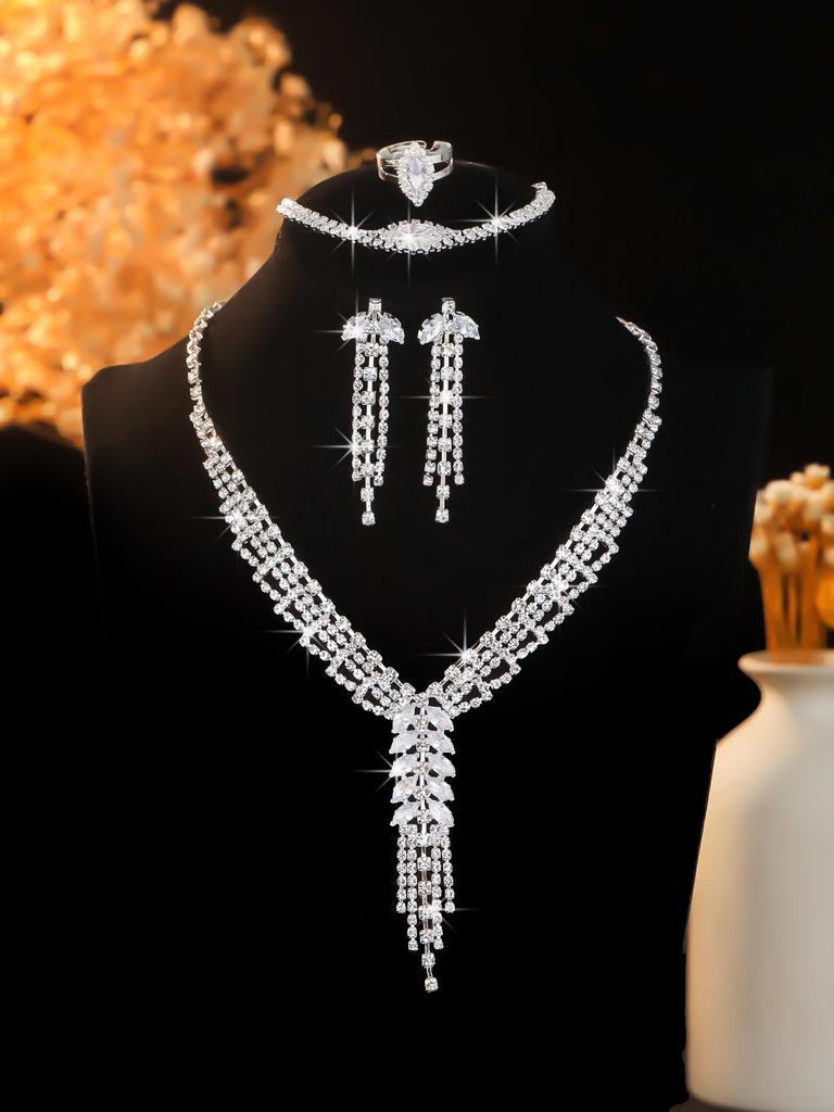 Elegant Rhinestone Zirconia Necklace & Jewelry Set for Bridal & Evening Wear