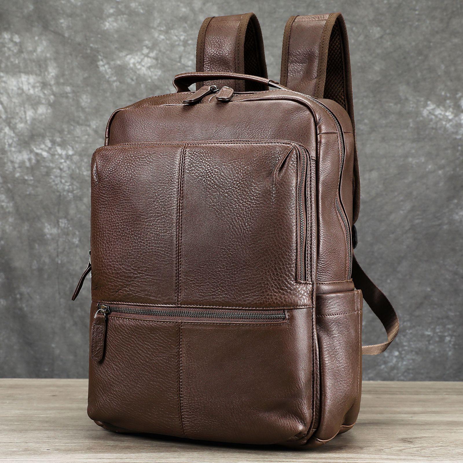 

Genuine Leather Men s Bag Backpack Students Large Capacity Schoolbag Backpack Casual Travel Bag One Size кавовий