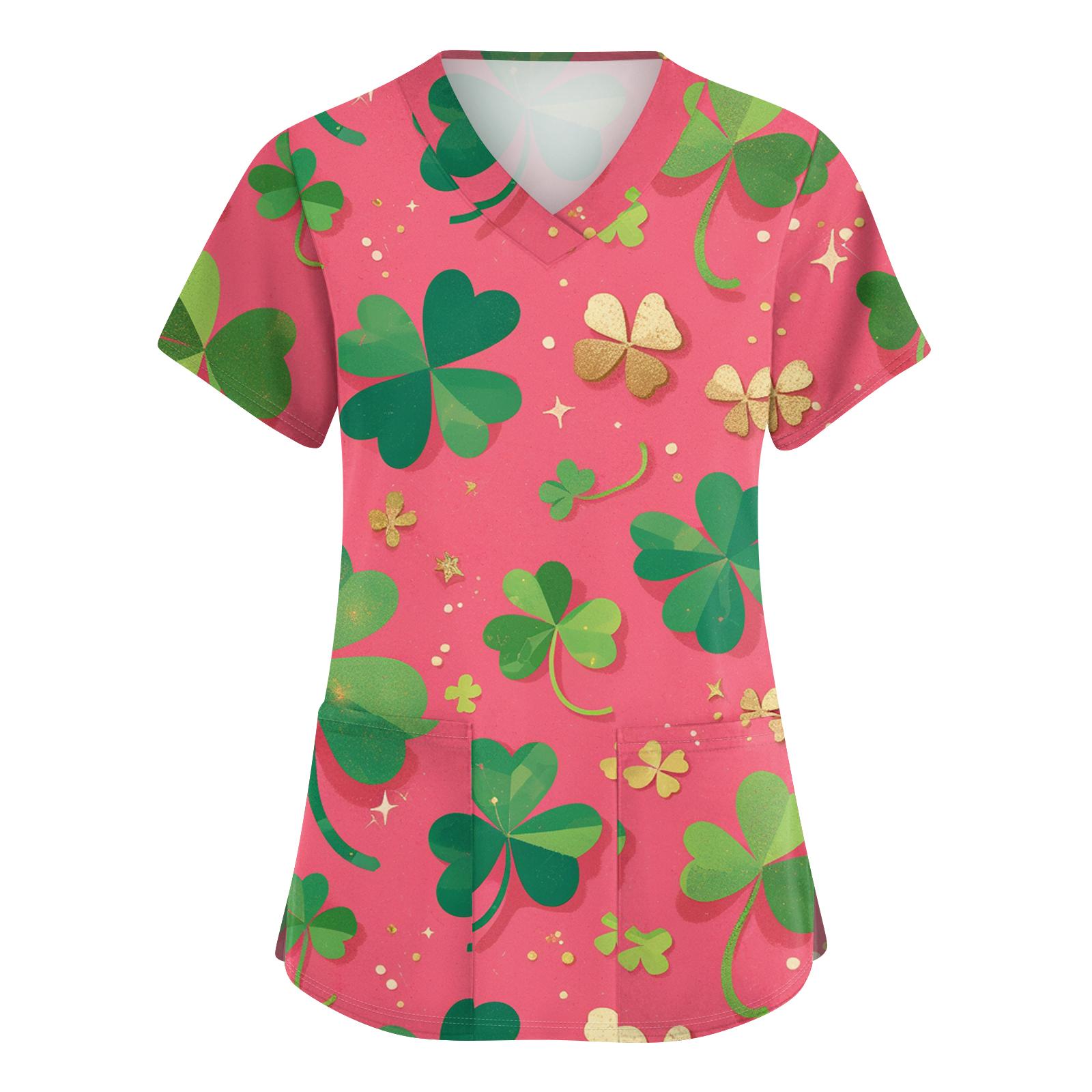 

Women s Fashionable V-neck Workwear Printed Short Sleeved Pocket Side Slit Workwear Basic Pullover Top XXXL