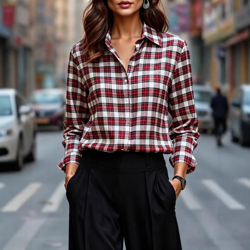 Women Pink Plaid Button Down Long Sleeve Casual Shirt S