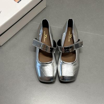 Silver Thick-soled Inner Height Increase Light Mouth Square Head Single Shoes Women's Summer New Mary Jane Shoes Small Leather Shoes Women's Shoes