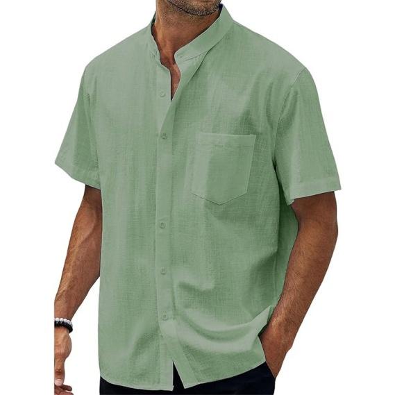 Мужская повседневная хлопковая смесовая рубашка однотонная, мужской топ с лацканами и коротким рукавом L