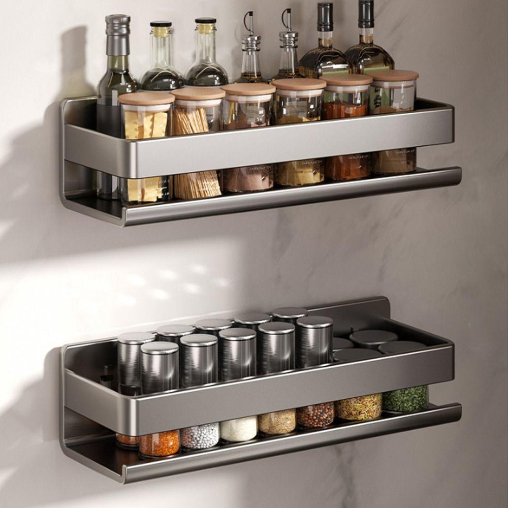 Wall Mounted Kitchen Storage Rack Moisture Resistant Rust Resistant Wall Rack No Drilling Adhesive Hanging Storage Shelf
