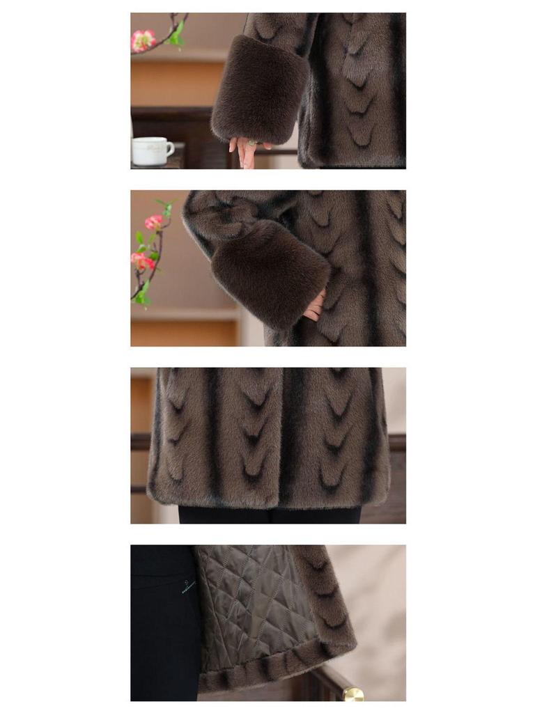 Cozy Retro Fleece-Lined Coat for Elderly Women - Fashionable Autumn/Winter Outerwear for Ages 60-70