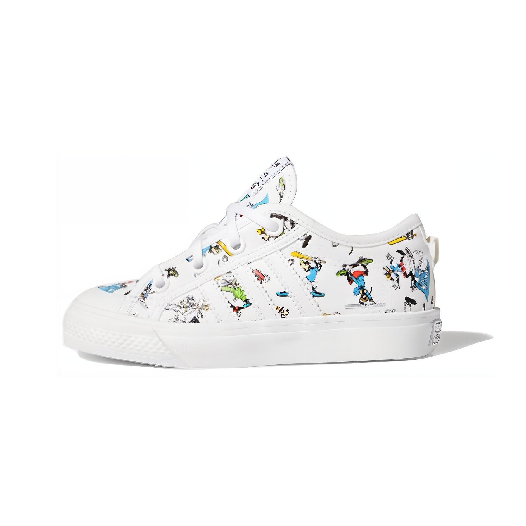 Disney x Adidas Originals Nizza Sport Гуфи Удобные Нескользящие Низкие Кеды для Скейтборда Белые FW3823 31.5