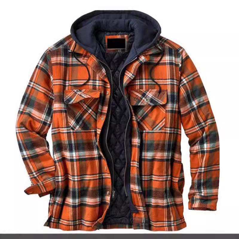 Men's Autumn/Winter Plaid Hooded Cotton Jacket 