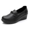 2026 Spring/Autumn Wedge Shoes for Middle-Aged Women - Casual Black Leather Mother's Footwear