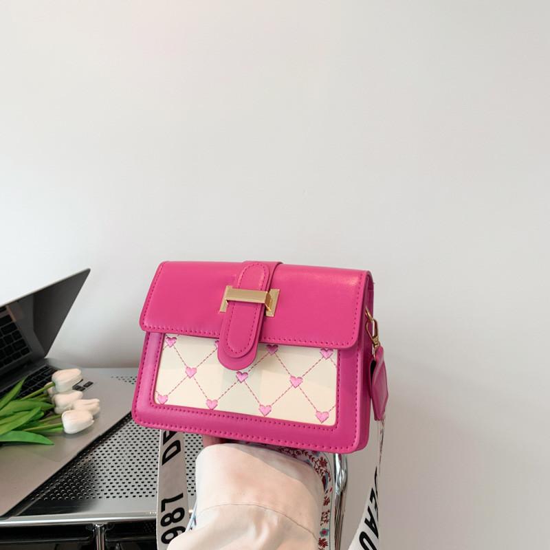 Small Stylish Pu Square Shoulder Bag For Women Fashionable Casual Commuter Crossbody Bag In Black White Green And Rose Red A For