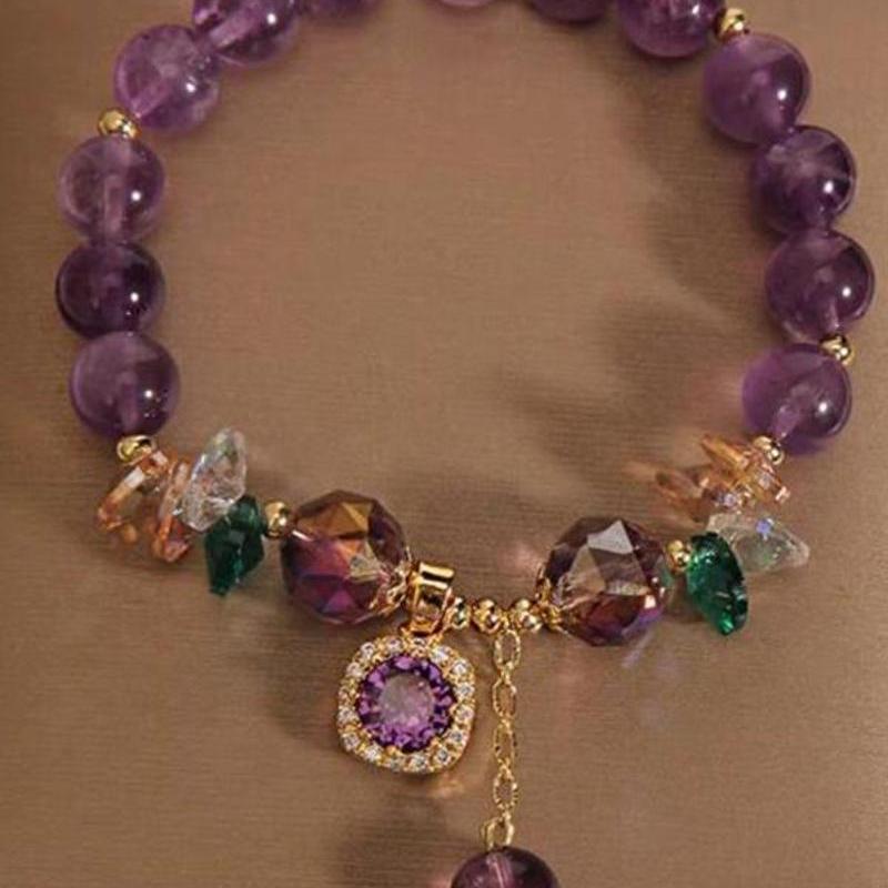 Junzi Purple Crystal Strand Copper Bracelets Light Luxury Vintage For Women Female Accessory Festival Party Daily