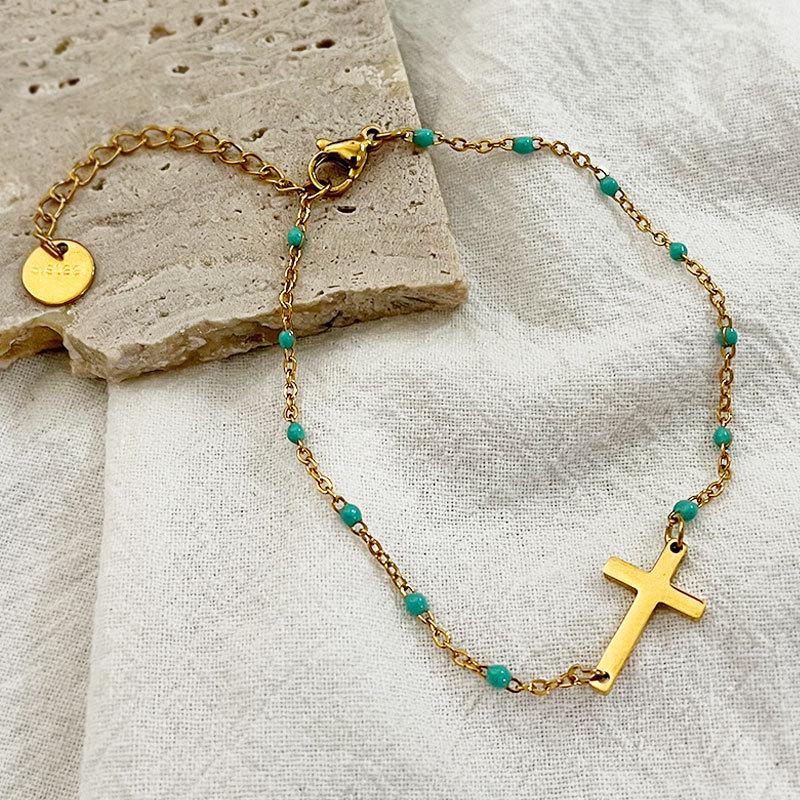 Sleek European & American Stainless Steel Cross Drop Oil Bracelet - Women's Fashion Jewelry Hot Seller