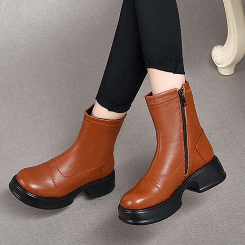 Fashion GKTINOO 2025 Autumn Winter Thick Heel Ankle Boots Women Warm Boots Shoes Handmade Genuine Leather Handmade Platform Boots 34-40