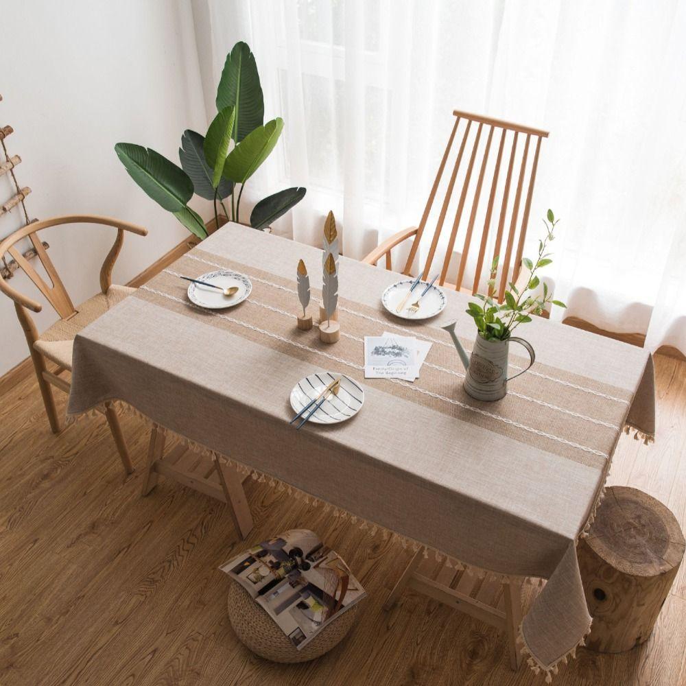 Tassel Edge Interweaving Grid Tablecloth Rectangular French Rustic Coffee Table Mat Dust Cover Washable Restaurant Tablecloth