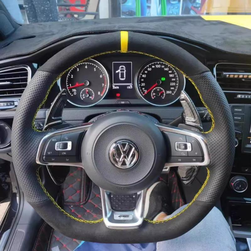 

Плетена Натуральна Шкіра Чохол на Кермо Автомобіля для Volkswagen VW Golf R MK7 Golf 7 GTI VW Polo Scirocco 14-16 DIY Інтер єр Автомобіля