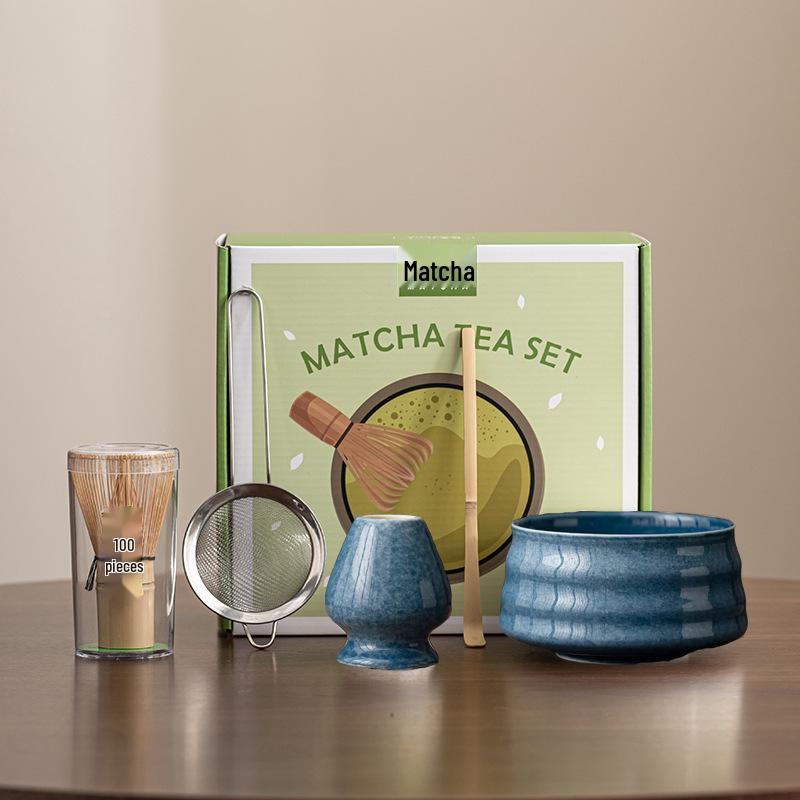 Japanese Ceramic Matcha Bowl Set with Bamboo Whisk - Song Dynasty Tea Ceremony Gift