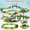 Dinosaur World Race Track Toys - 216pcs Flexible Track Playset with 1 Dinosaur Car, 1 Race Car, 6 Dino Toys, for Kids 3 4 5 6 Year & Up Old (Boys and