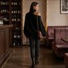 Women's Casual Oversized Knit Pullover Sweater with Asymmetric Neckline and Puff Sleeves