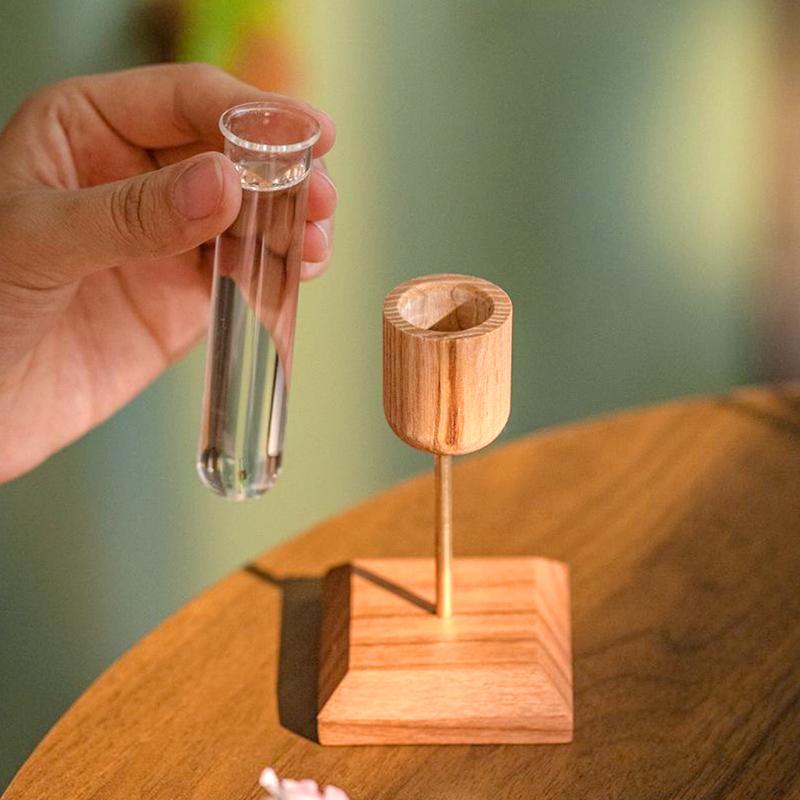 1Pc Flower Pot Durable Plant Transparent Wooden Stand Creative Vase Test Tube Hydroponic