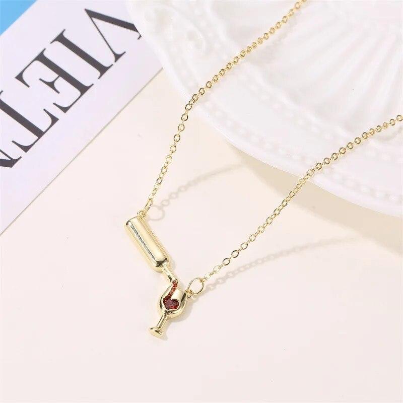Wine Bottle Necklace for Women Creative Love Heart Wine Glass Pendant Necklaces Female Jewelry Anniversary Valentine Day Gift