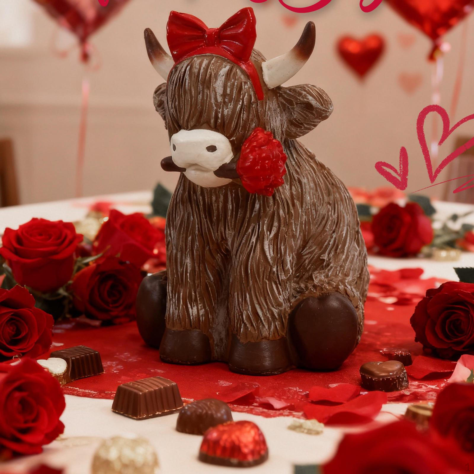 Cow Figurine Animal Sculpture Realistic Educational Resin Statue Figure for Patio, Shelf Balcony rose design