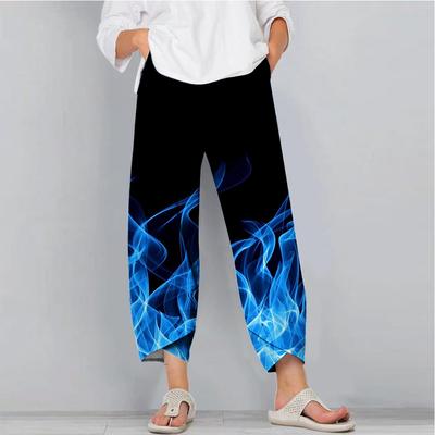 Męskie modne spodnie na co dzień Luźne szerokie nogawki Odzież robocza Kieszeń Youming Flame Print Slack