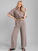 WOMEN' LINEN WIDE LEG TROUSERS WITH BELT