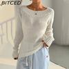 BITCED Solid Color Minimalist Off-Shoulder Pullover Sweater for Women - Autumn/Winter Knit Casual Sweater