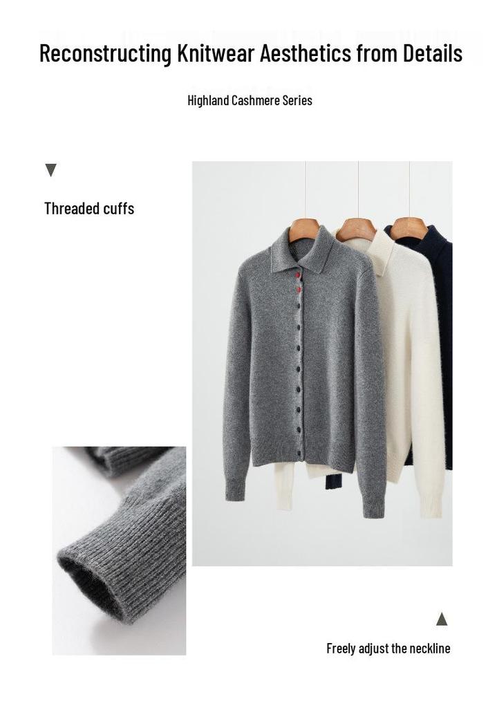 Cashmere Women's Polo Collar Cardigan - Autumn/Winter 2026 Versatile Loose Slimming Outerwear