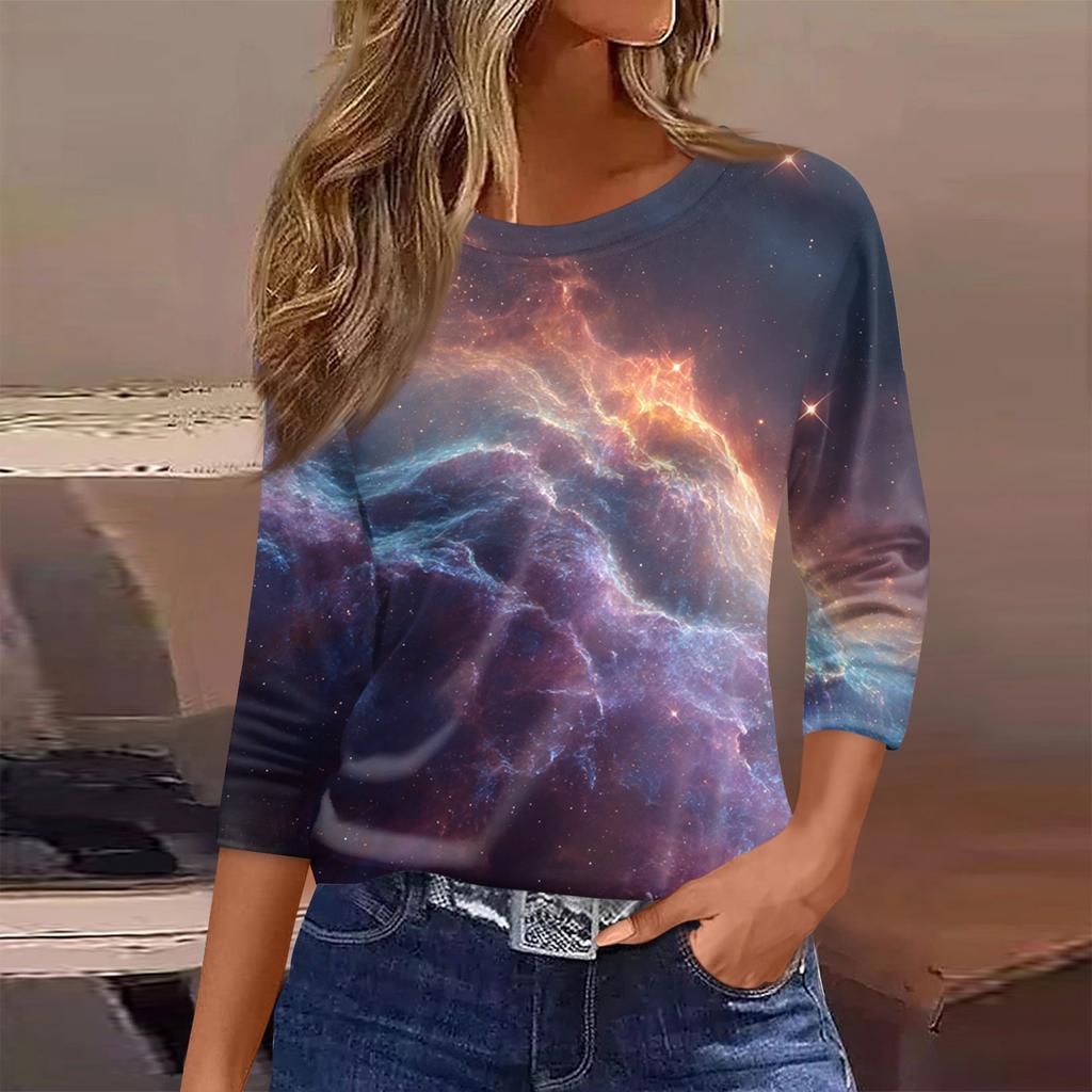 Women's T Shirt Print 3/4 Sleeve Daily Weekend Fashion Basic Round Neck Regular Top