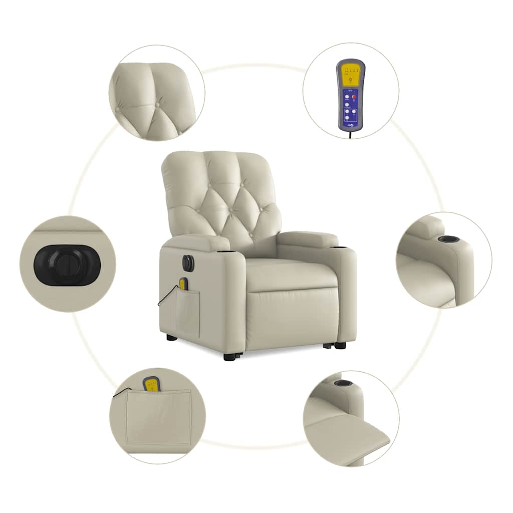 Vidaxl Reclining and Tilting Armchair with Massage, Electric, Cream