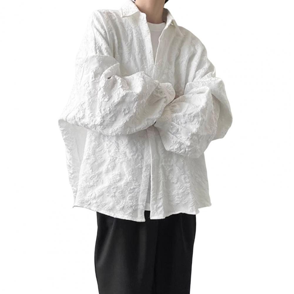 

Рубашка осень-весна Цветочный кардиган Rilievo на пуговицах с отложным воротником Кардиган с длинными рукавами Свободный кардиган средней длины Темный стиль Повседневный W M белый