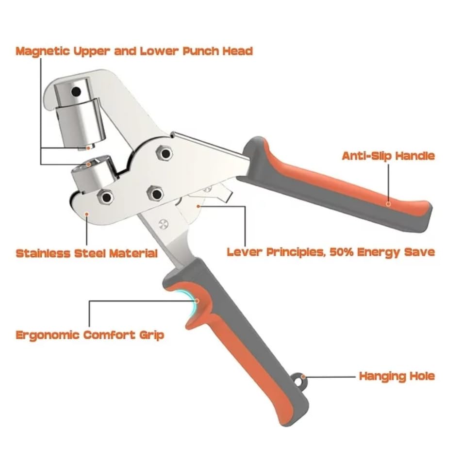 Grommet Punch, 3/8-inch Hand-held Pliers, Grommet Tool Kit with 500 Pieces of 3/8-inch Eyelets and Grommets