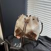 Personalized simple messenger bucket bag women's 2025 autumn new Korean version bow fashion drawstring splicing shoulder bag