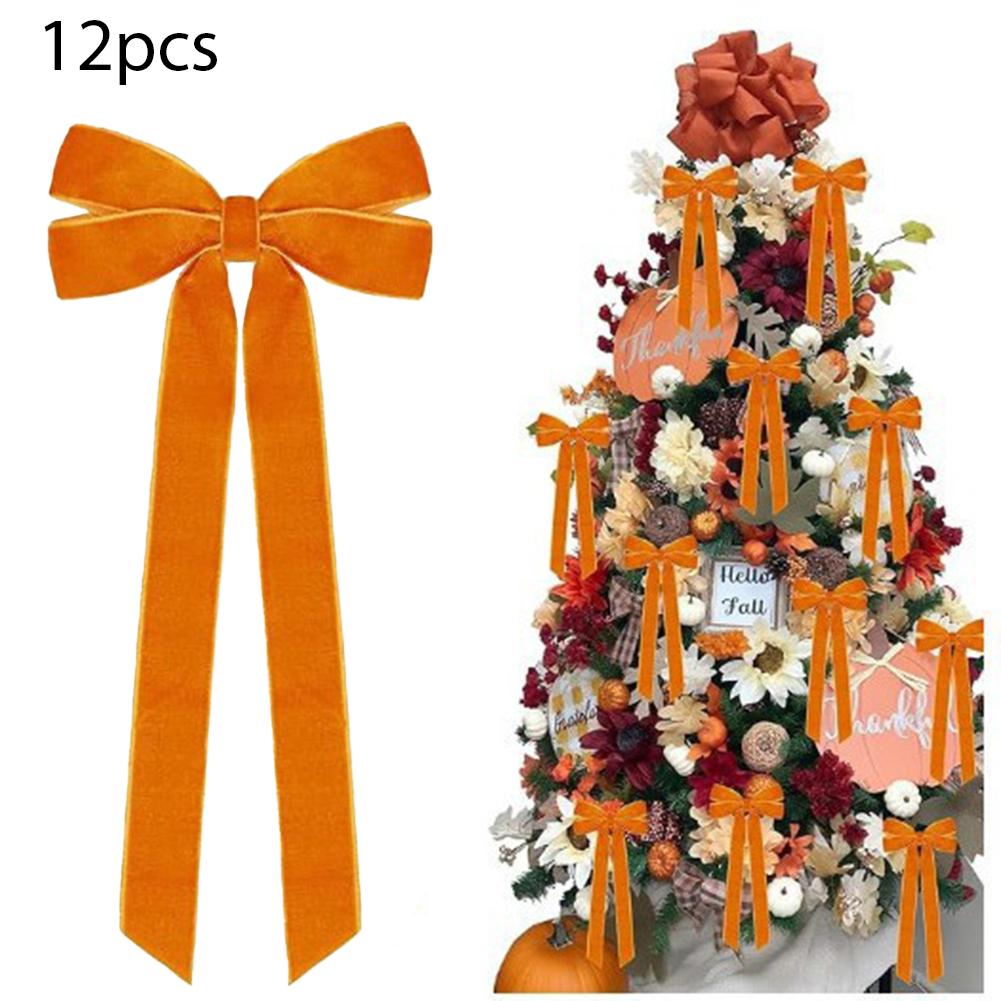 12PCs Velvet Bows Christmas Tree Decorations,Pink Large Velvet Bows Xmas Tree Topper Garland Ornament Rustic Velvet Wreath Bows