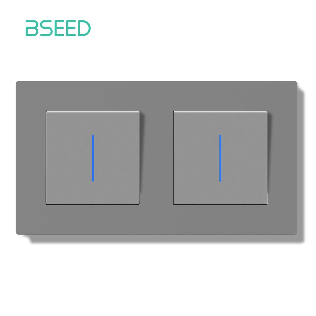 BSEED Switch Light Switch With LED Gray Plastic Frame Wall Switch with Indicator Lamp E-Series EU Standard 1/2Way/Reset