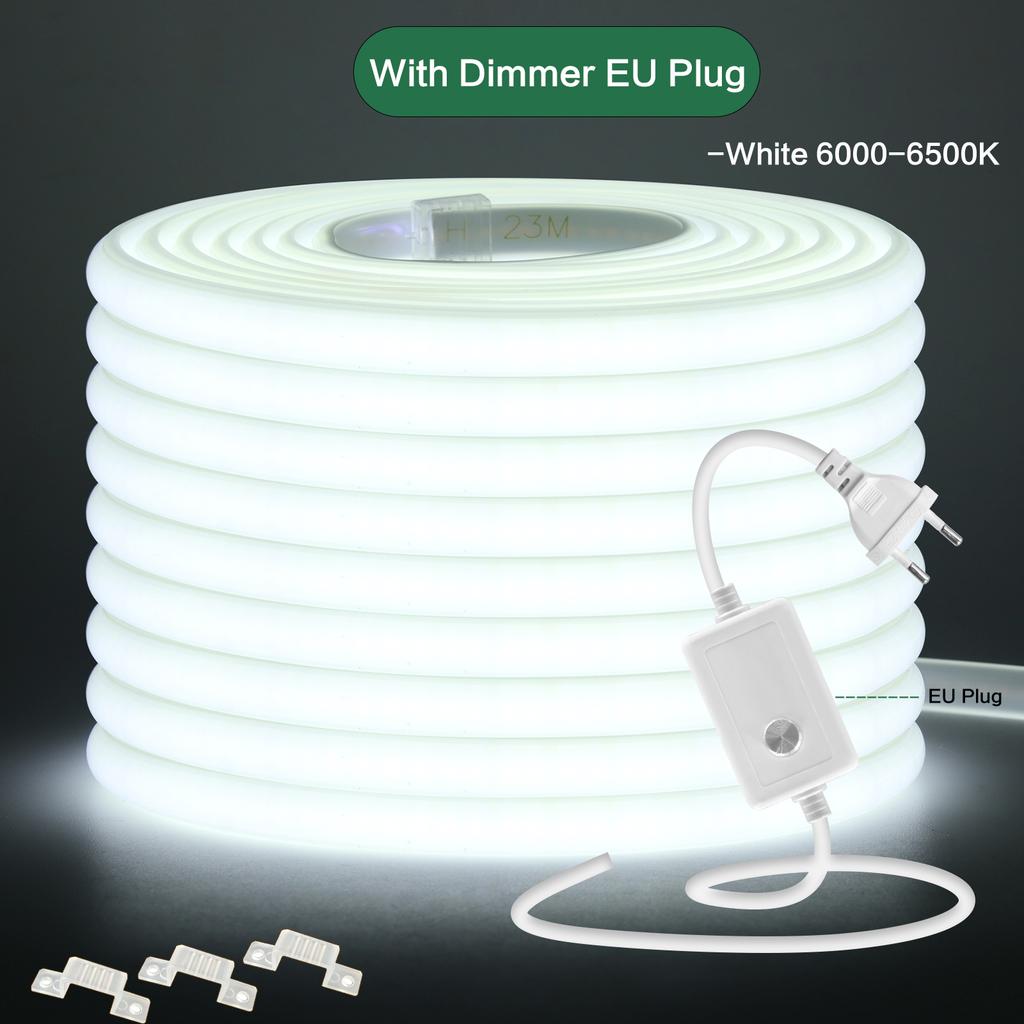 220V Dimmable COB LED Neon Strip Light 288 LEDs/M Waterproof With Switch Dimmer Plug For Garden Home Lighting
