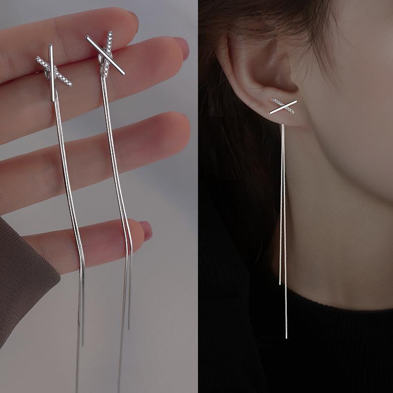Elegent Bright Silver color Long Tassel Earrings Women's Simple Earlines Shiny Chain Fashion Earrings Wedding Y2K Jewelry