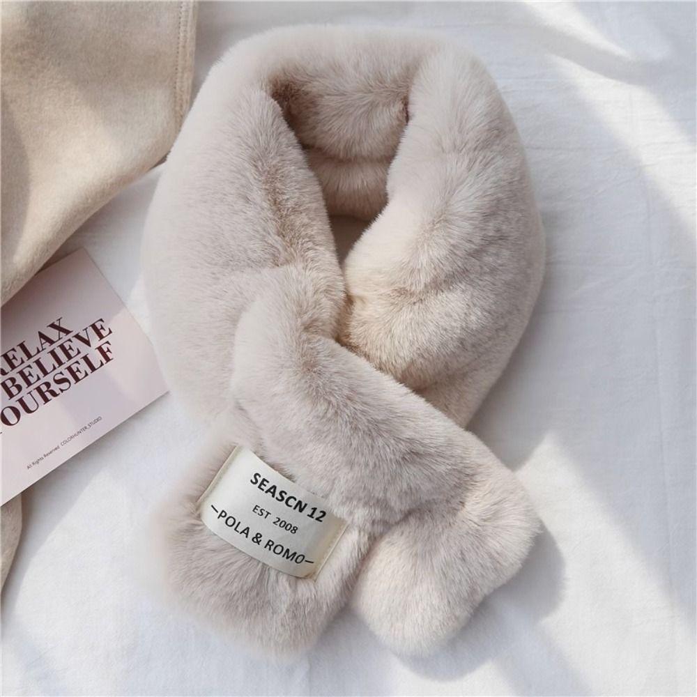 Solid Color Cross Scarf Thickened Faux Rabbit Fur Scarf Winter Warm Neckerchief Wrap Autumn Winter