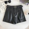 Autumn 2024 High-Waist PU Leather Shorts - Korean Style Casual Wide-Leg Fashion